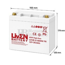 Bater�a 12 Voltios 28 Amperios LVHR12-660W | Liven Battery